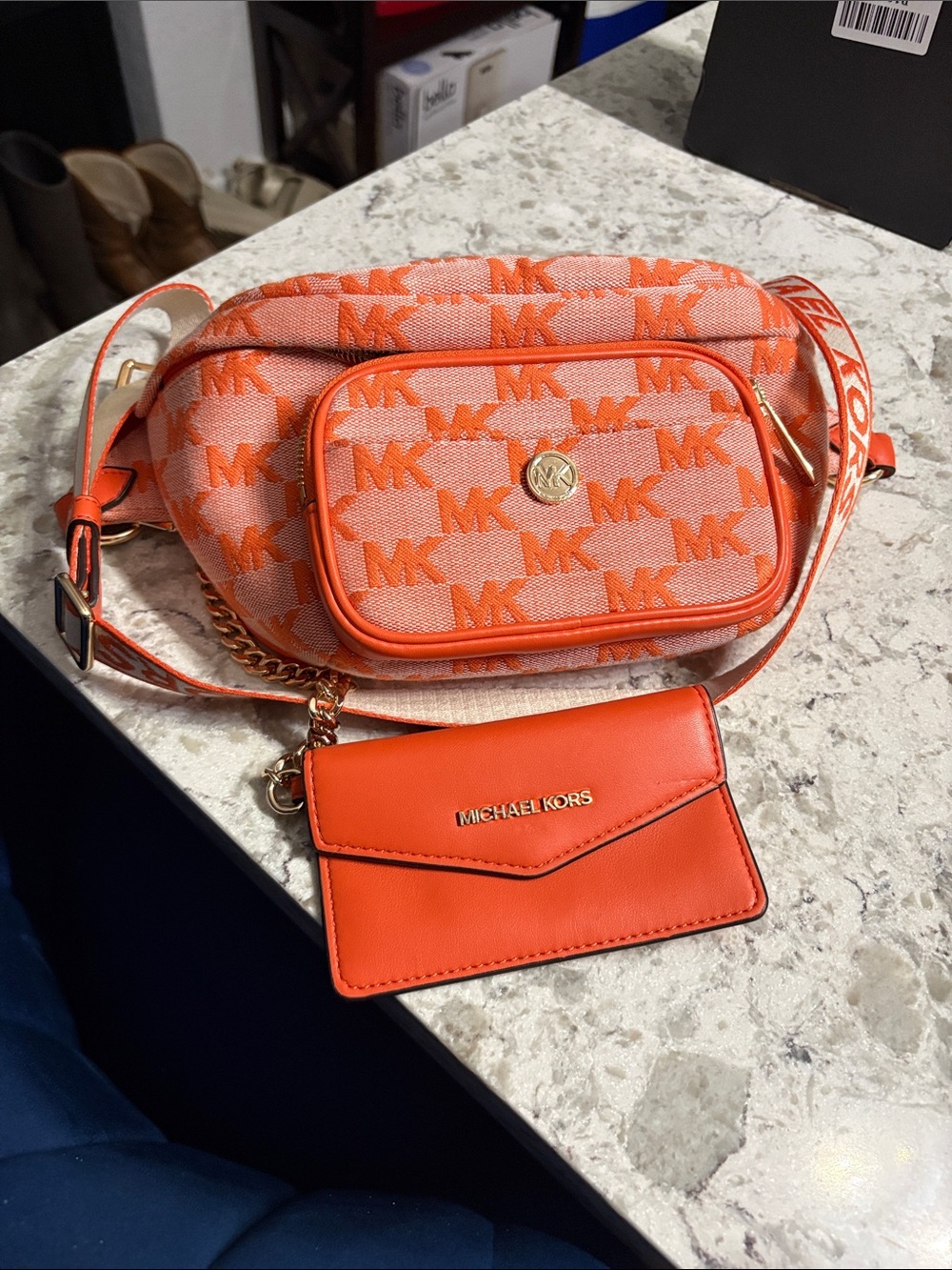 Michael Kors Orange Logo Jacquard Crossbody Belt Bag - Picture 2 of 4